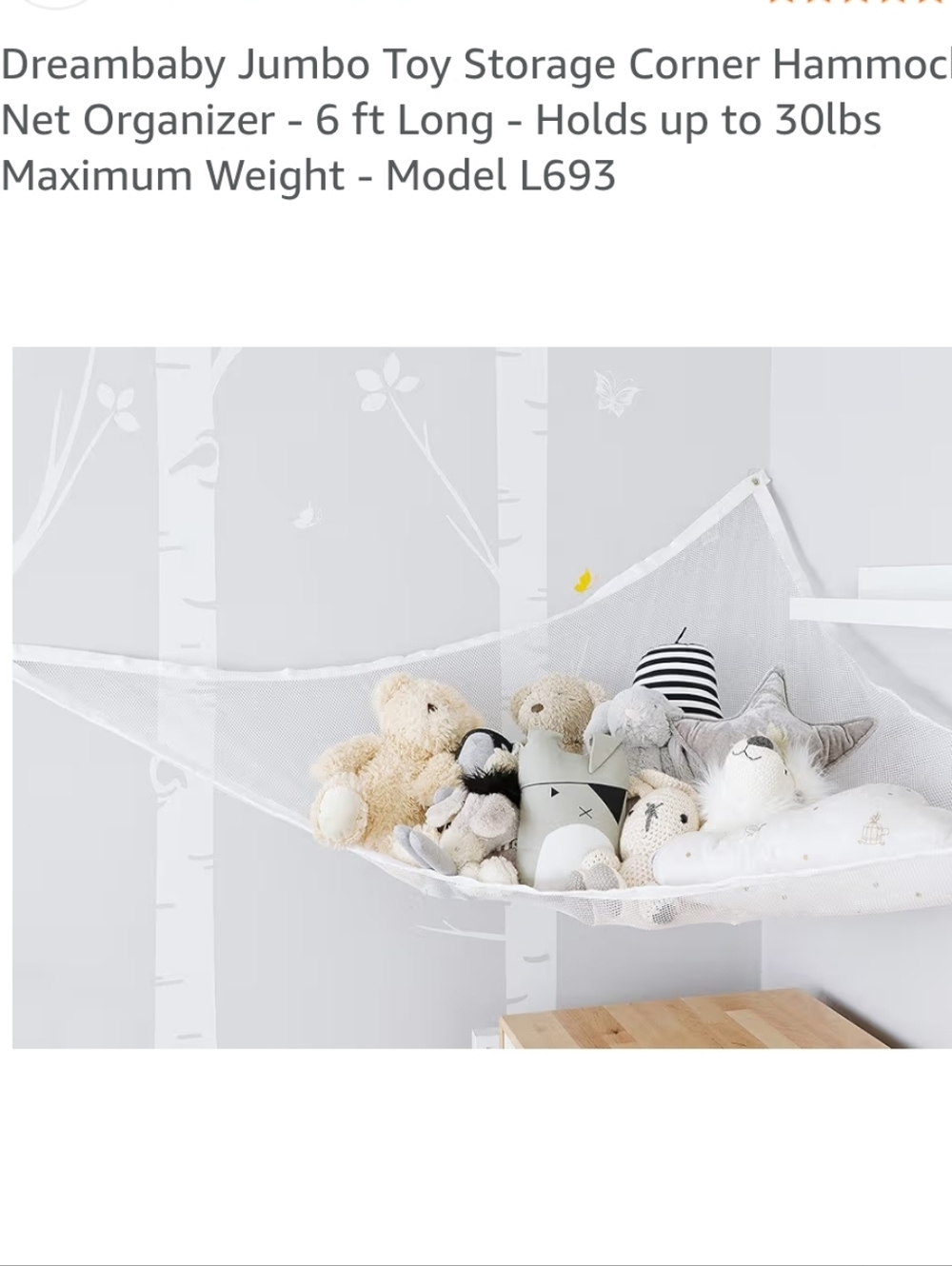 NEW!! White Jumbo Toy Storage Hammock - Corner Net Organizer